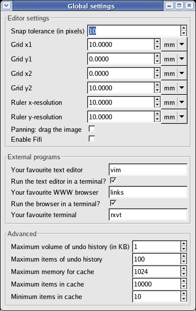 The Settings window.