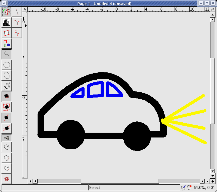 The picture of a car drawn in thick colorful lines.