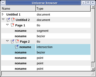 The Universe browser window.